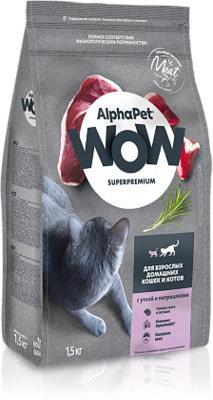 Сухой корм ALPHAPET WOW для кошек (утка и потрошки) (фото, вид 1)