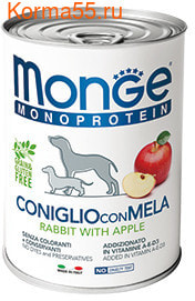 Влажный корм MONGE DOG NATURAL, кролик с яблоком (фото, вид 1)