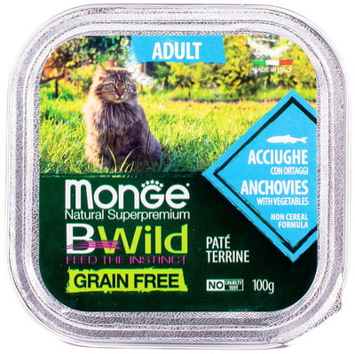 Влажный корм Monge BWild Cat Grain Free (из анчоуса с овощами) (фото, вид 1)
