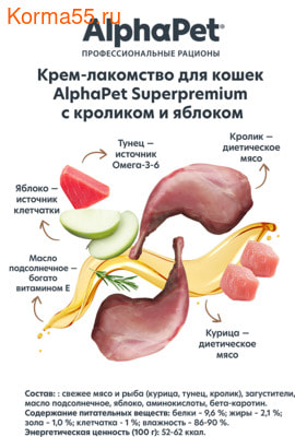 Крем-лакомство для кошек AlphaPet Superpremium с кроликом и яблоком (вид 3) Крем-лакомство для кошек AlphaPet Superpremium с кроликом и яблоком (фото, вид 3)