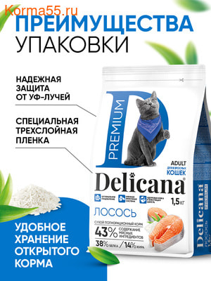 Сухой корм DELICANA Сух.д/кошек Лосось (вид 1) Сухой корм DELICANA Сух.д/кошек Лосось (фото, вид 1)