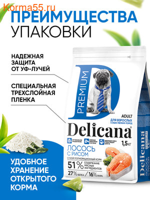Сухой корм Delicana сух.д/собак мелких пород лосось с рисом (вид 1) Сухой корм Delicana сух.д/собак мелких пород лосось с рисом (фото, вид 1)