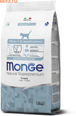Сухой корм Monge Cat Monoprotein Kitten Trout (форель) (фото, вид 1)