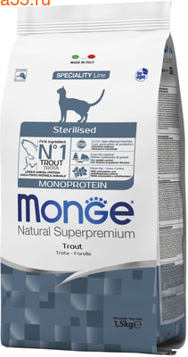 Сухой корм Monge Cat Monoprotein Sterilised Trout (форель) (фото, вид 1)