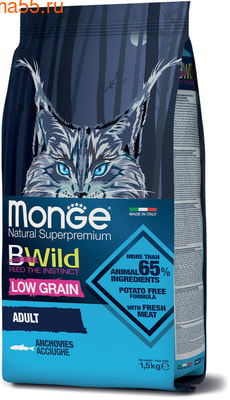 Сухой корм Monge Cat BWild LOW GRAIN Anchovies (анчоусы) (фото, вид 1)