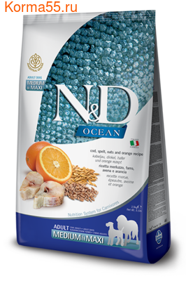   Farmina N&D Low Grain Dog Ocean Cod, spelt, oats & Orange Adult Medium & Maxi