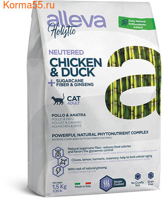   Alleva Holistic Chicken & Duck + Sugarcane fiber & Ginseng Neutered