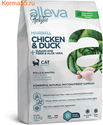   Alleva Holistic Chicken & Duck + Sugarcane fiber & Aloe vera Hairball