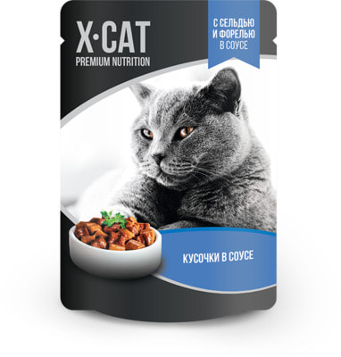 Влажный корм X-Cat с сельдью и форелью в соусе (фото)