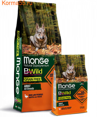 Сухой корм Monge Dog BWild GRAIN FREE All Breeds Adult Anatra (утка и картофель) (фото)