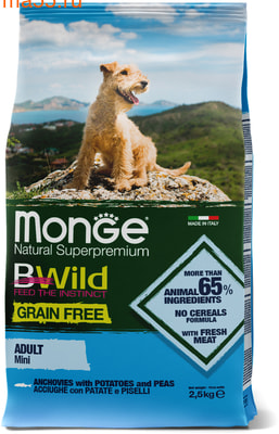 Сухой корм Monge Dog BWild GRAIN FREE Mini Adult Acciughe (анчоус, картофель и горох) (фото)