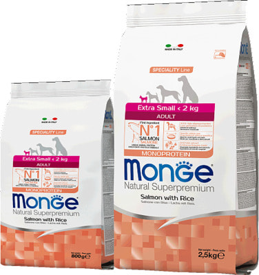 Сухой корм Monge Dog Monoprotein Extra Small Adult Salmone (лосось и рис) (фото)