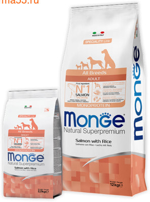 Сухой корм Monge Dog Monoprotein Salmone (лосось и рис) (фото)