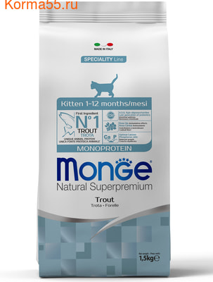 Сухой корм Monge Cat Monoprotein Kitten Trout (форель) (фото)