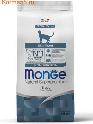Сухой корм Monge Cat Monoprotein Sterilised Trout (форель) (фото)