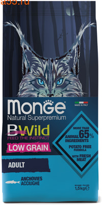Сухой корм Monge Cat BWild LOW GRAIN Anchovies (анчоусы) (фото)