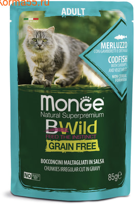 Влажный корм Monge Cat BWild Grain Free (из трески с креветками и овощами) (фото)
