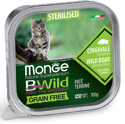Влажный корм Monge BWild Cat Grain Free для стерилизованных кошек (кабан с овощами) (фото)