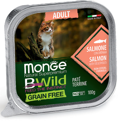 Влажный корм Monge BWild Cat Grain Free для стерилизованных кошек (лосось с овощами) (фото)