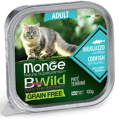 Влажный корм Monge BWild Cat Grain Free для стерилизованных кошек (треска и овощи) (фото)