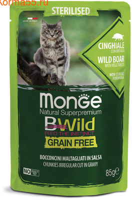 Влажный корм Monge Cat BWild Grain Free для стерилизованных кошек (кабан с овощами) (фото)