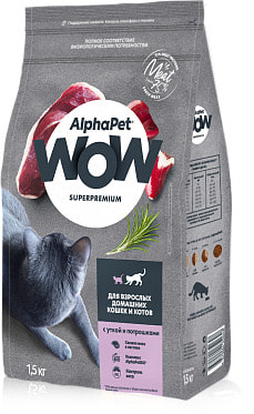 Сухой корм ALPHAPET WOW для кошек (утка и потрошки) (фото)