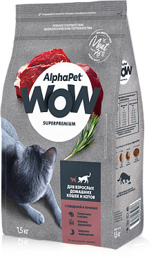 Сухой корм ALPHAPET WOW для кошек (говядина и печень) (фото)