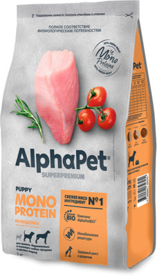 Сухой корм AlphaPet MONOPROTEIN Из индейки для щенков Сухой корм AlphaPet MONOPROTEIN Из индейки для щенков