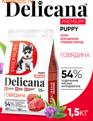 Сухой корм Delicana сух.д/ЩЕНКОВ средних пород говядина Сухой корм Delicana сух.д/ЩЕНКОВ средних пород говядина (фото)