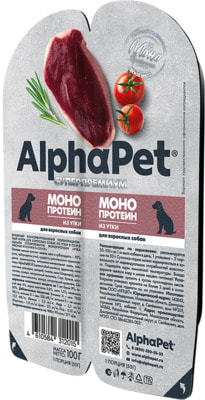 Влажный корм AlphaPet МОНОПРОТЕИН Утка мясные кусочки в соусе Влажный корм AlphaPet МОНОПРОТЕИН Утка мясные кусочки в соусе (фото)