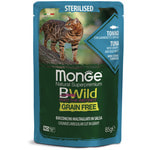 Влажный корм Monge Cat BWild Grain Free для стерилизованных кошек (тунец, креветки с овощами)