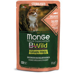 Влажный корм Monge Cat BWild Grain Free для стерилизованных кошек (лосось с креветками и овощами)